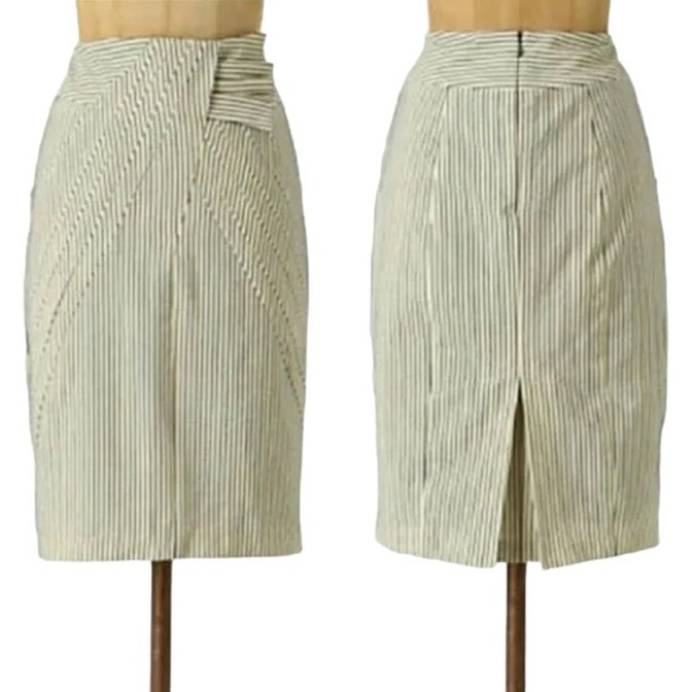 Anthro Eva Franco First Light Ivory & Black Embroidered Striped Pencil Skirt - 2